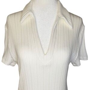 Madewell Cream Ribbed V-Neck Blouse